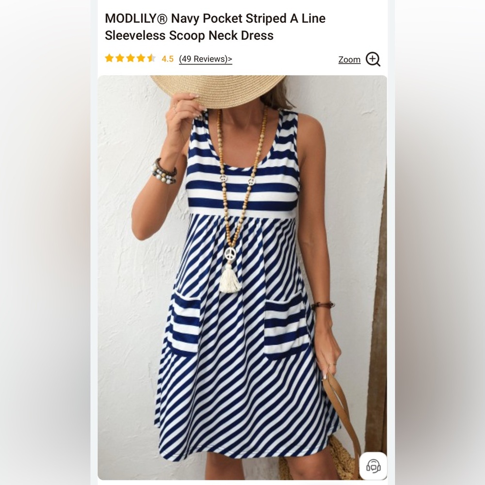 MODLILY Navy Striped Sleeveless Midi Dress